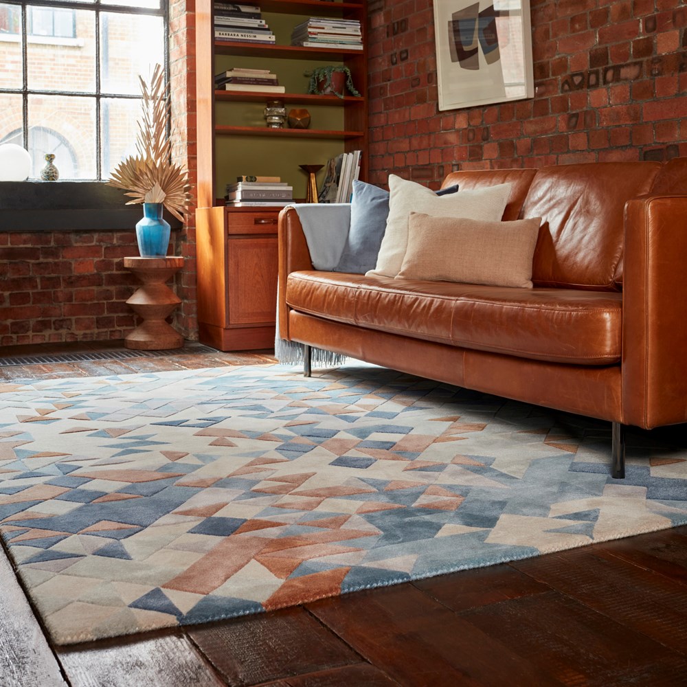 Enigma Modern Carved 3D Wool Rugs in Blue Multi